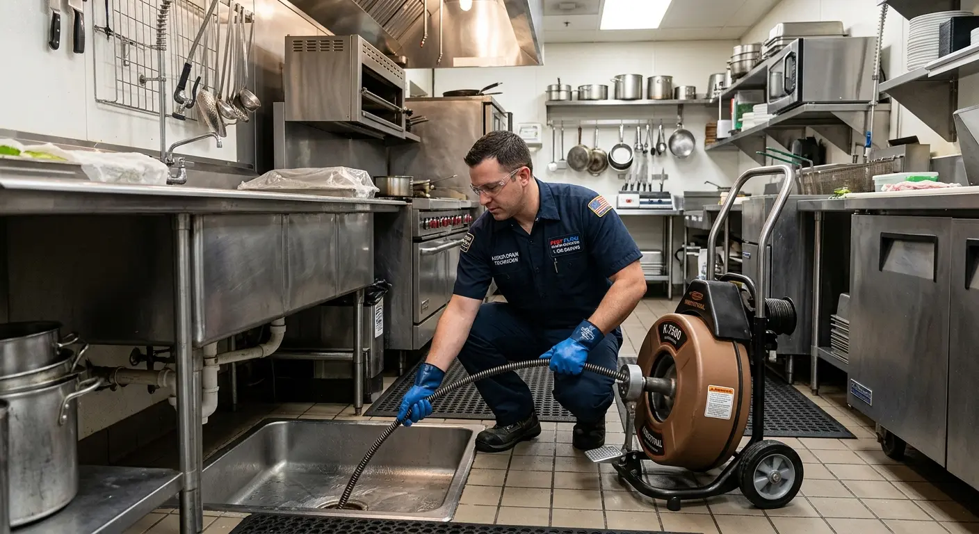 Commercial drain cleaning service in a restaurant kitchen in Silver Springs Shores